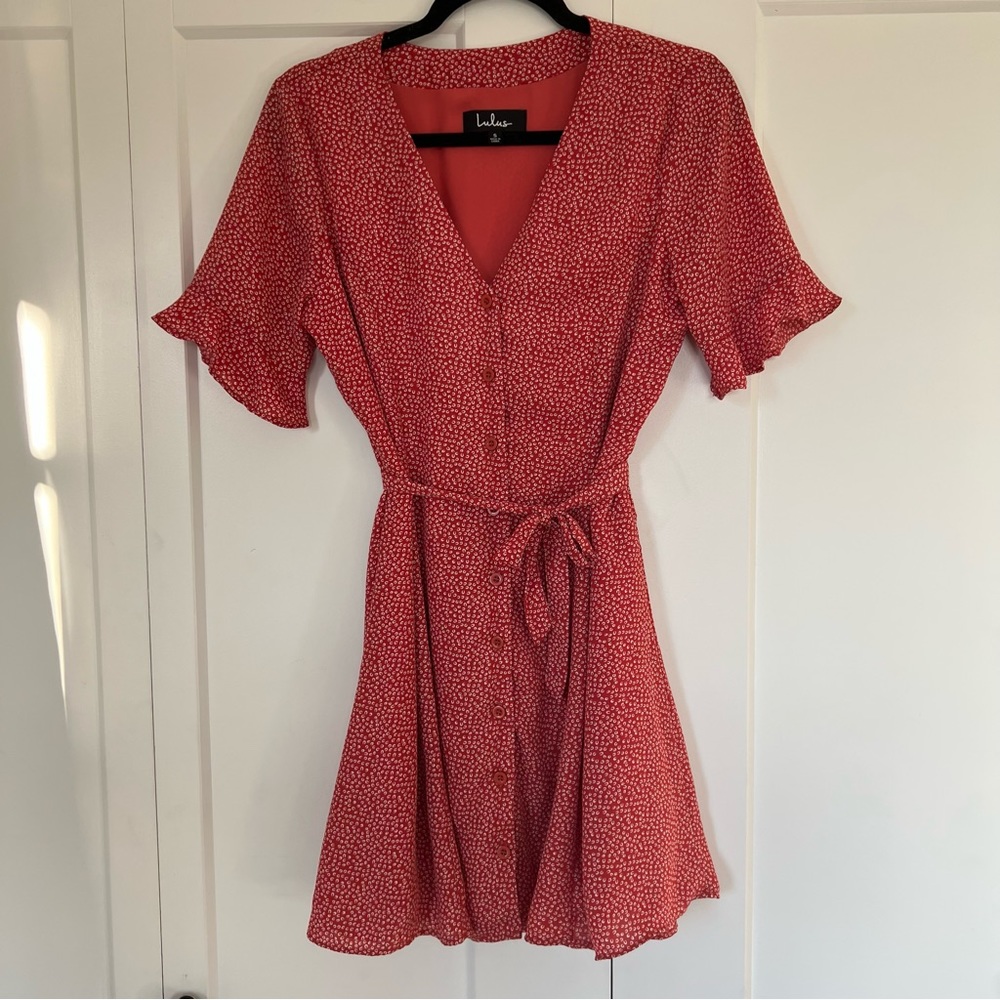 Lulu’s Castana Rust Red Print Button-Up Dress Siz… - image 6